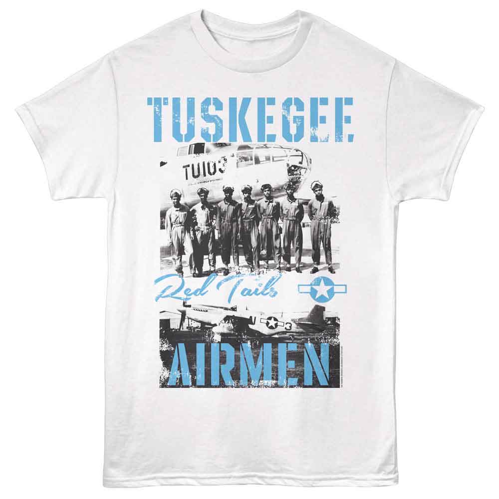 White Tuskegee Airmen t-shirt featuring a Red Tails Color design