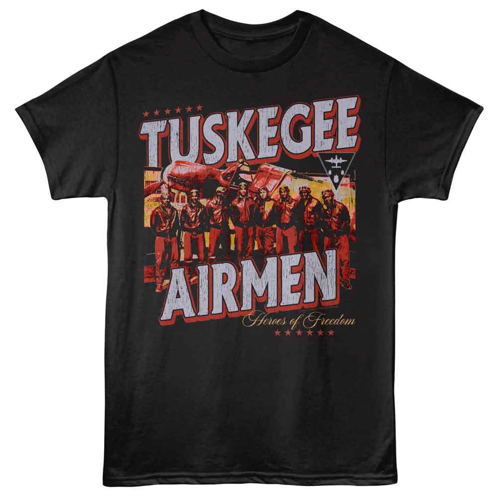 Black Tuskegee Airmen t-shirt featuring a Heroes of Freedom design