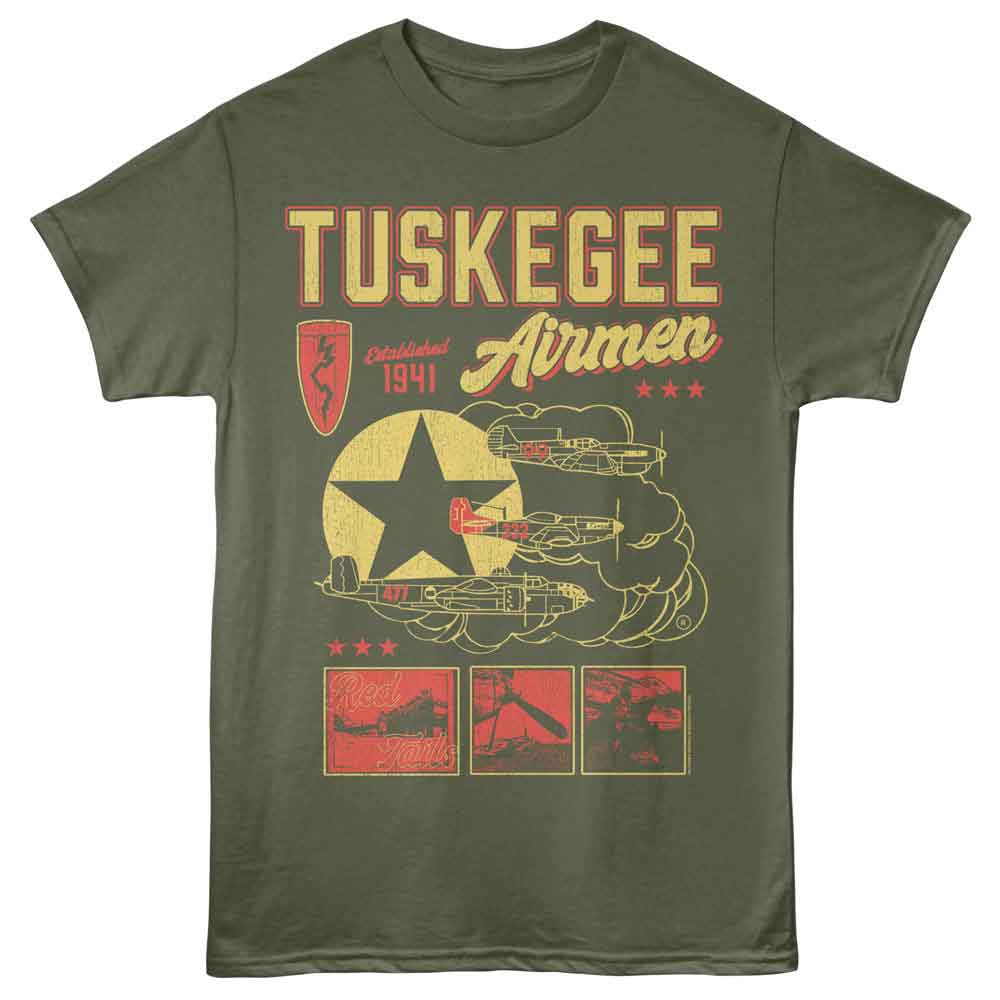 Military Green Tuskegee Airmen t-shirt featuring a Graphic Collage design