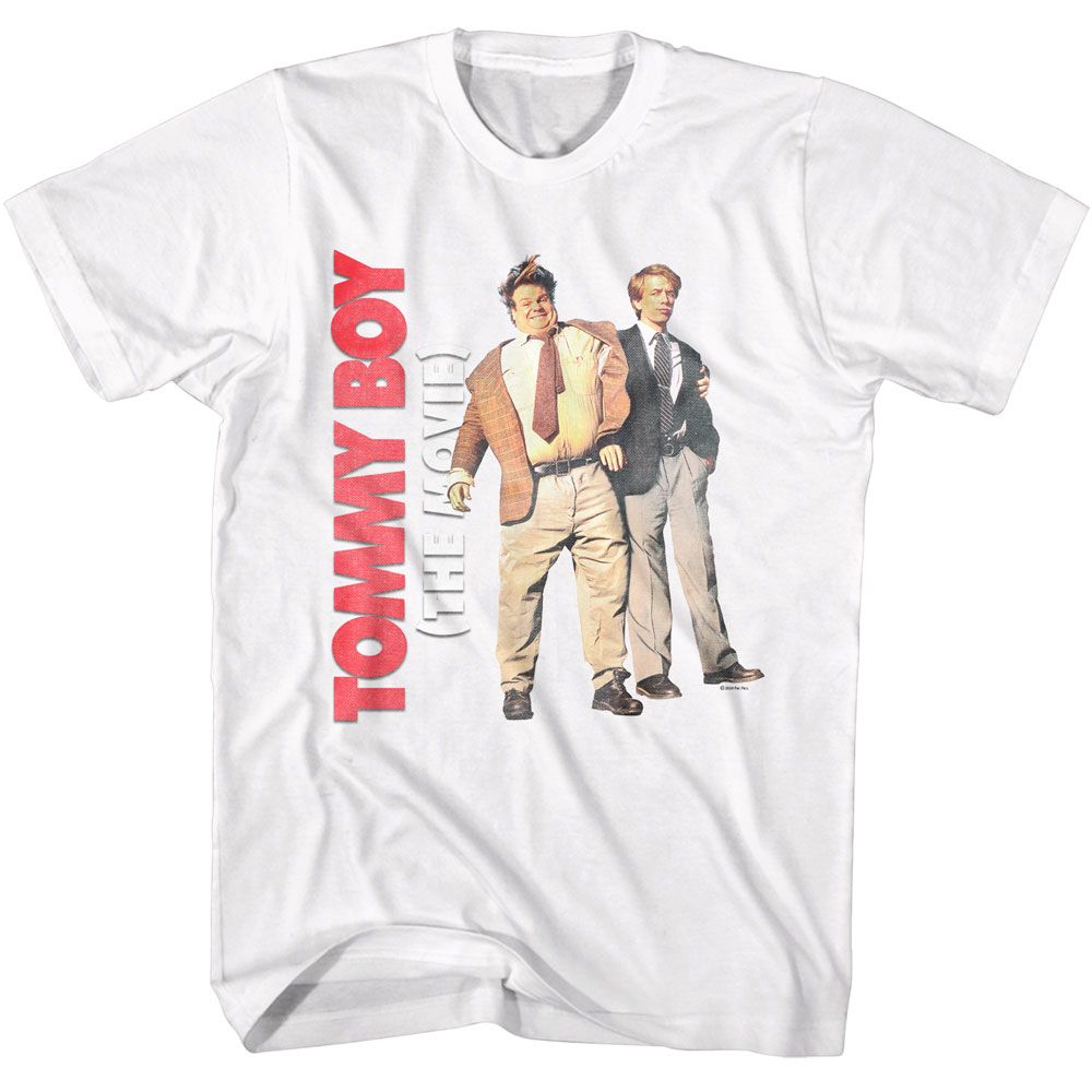White Tommy Boy t-shirt featuring a Tommy and Richard Logo design