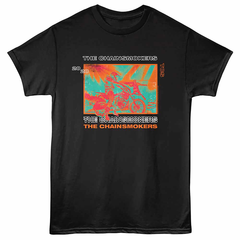Black The Chainsmokers t-shirt featuring a 2020 Tour Motorbike design