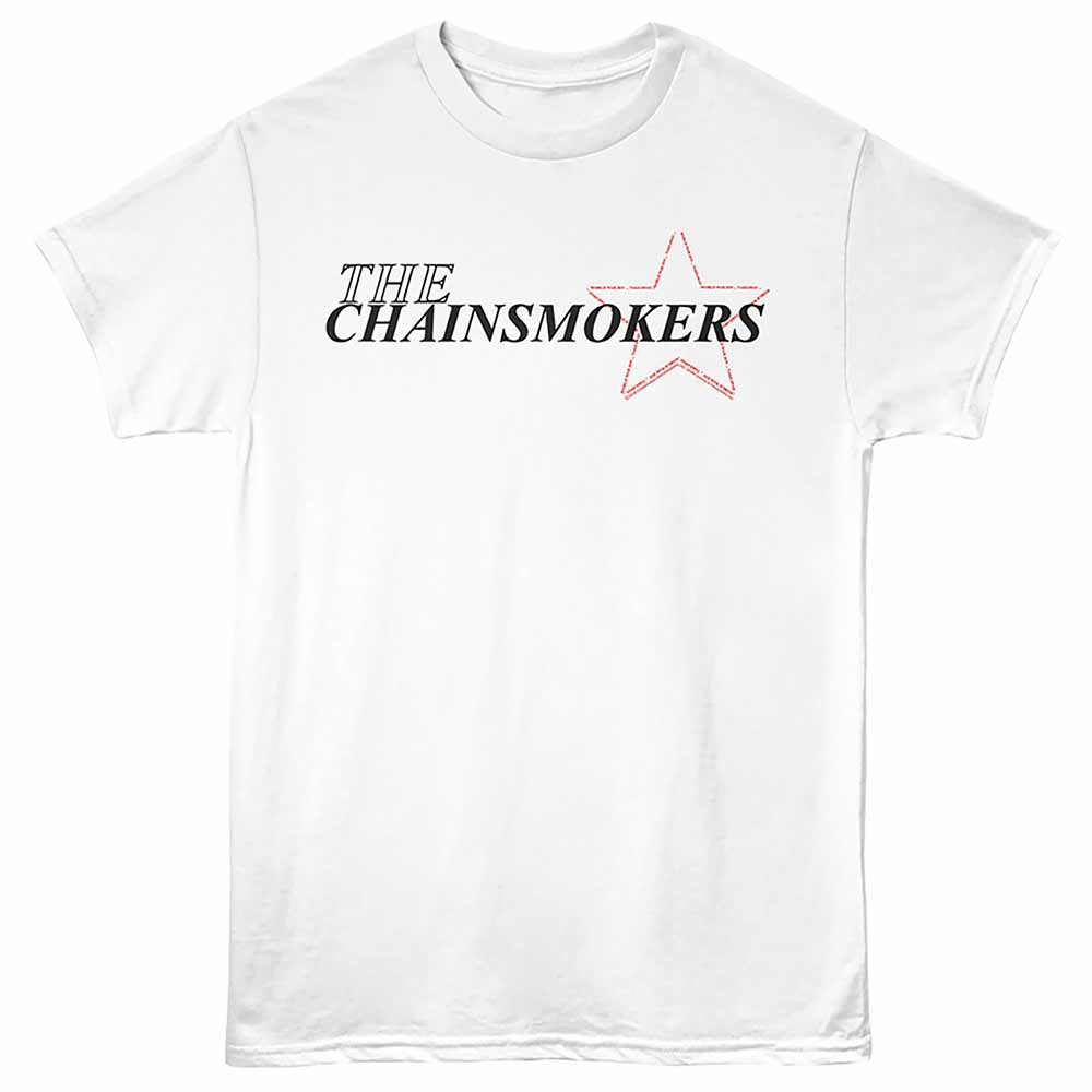 White The Chainsmokers t-shirt featuring a Script Star Logo design