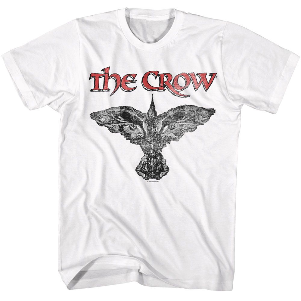 White The Crow t-shirt featuring a The Crow logo and crow design