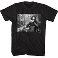 Black The Crow t-shirt featuring a Draven in Chair design
