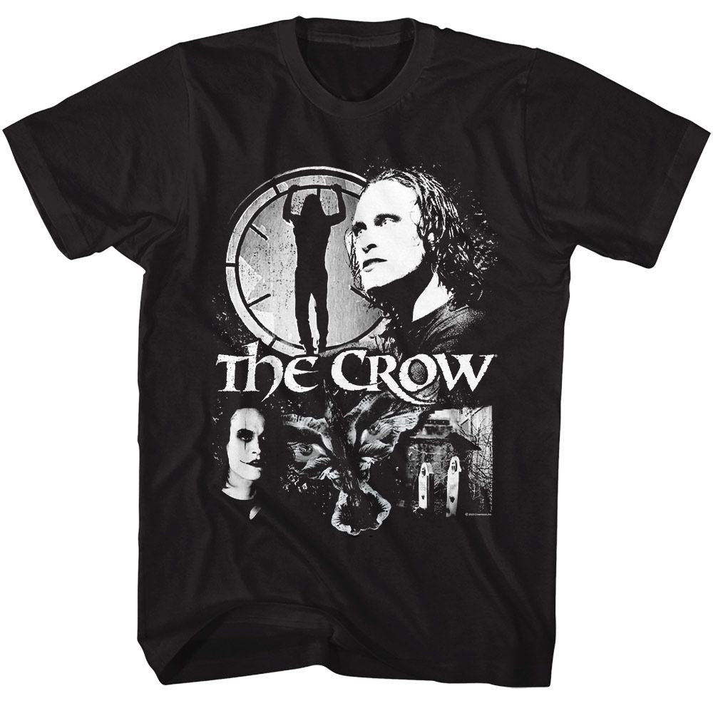 Black The Crow t-shirt featuring a The Crow collage design