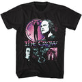 Black The Crow t-shirt featuring a gradient collage design