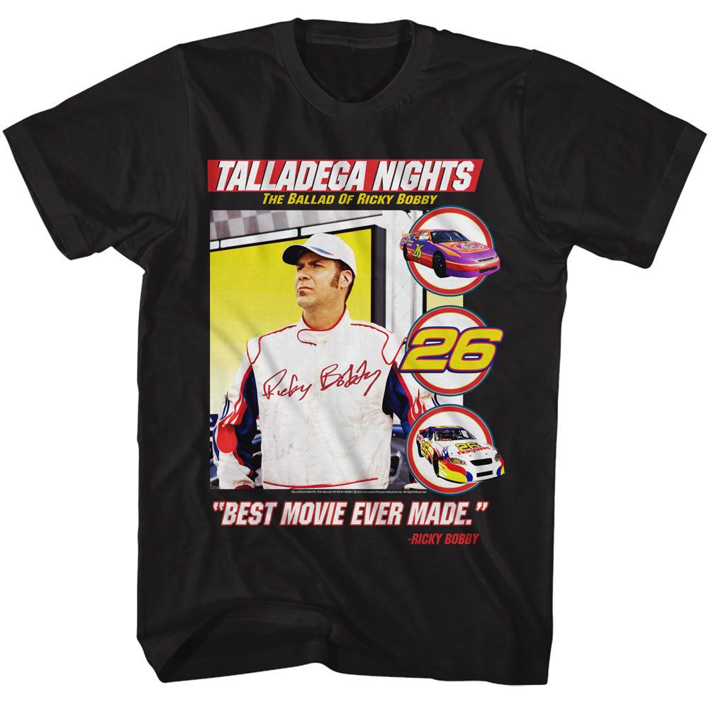 Black Talladega Nights t-shirt featuring a Talladega Nights Talladega Nights Best Movie Ever Made design