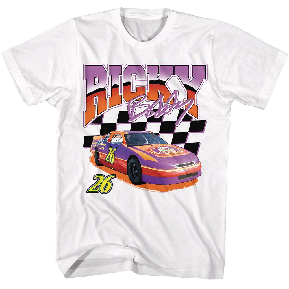 White Talladega Nights t-shirt featuring a Talladega Nights Talladega Nights Ricky Racer design