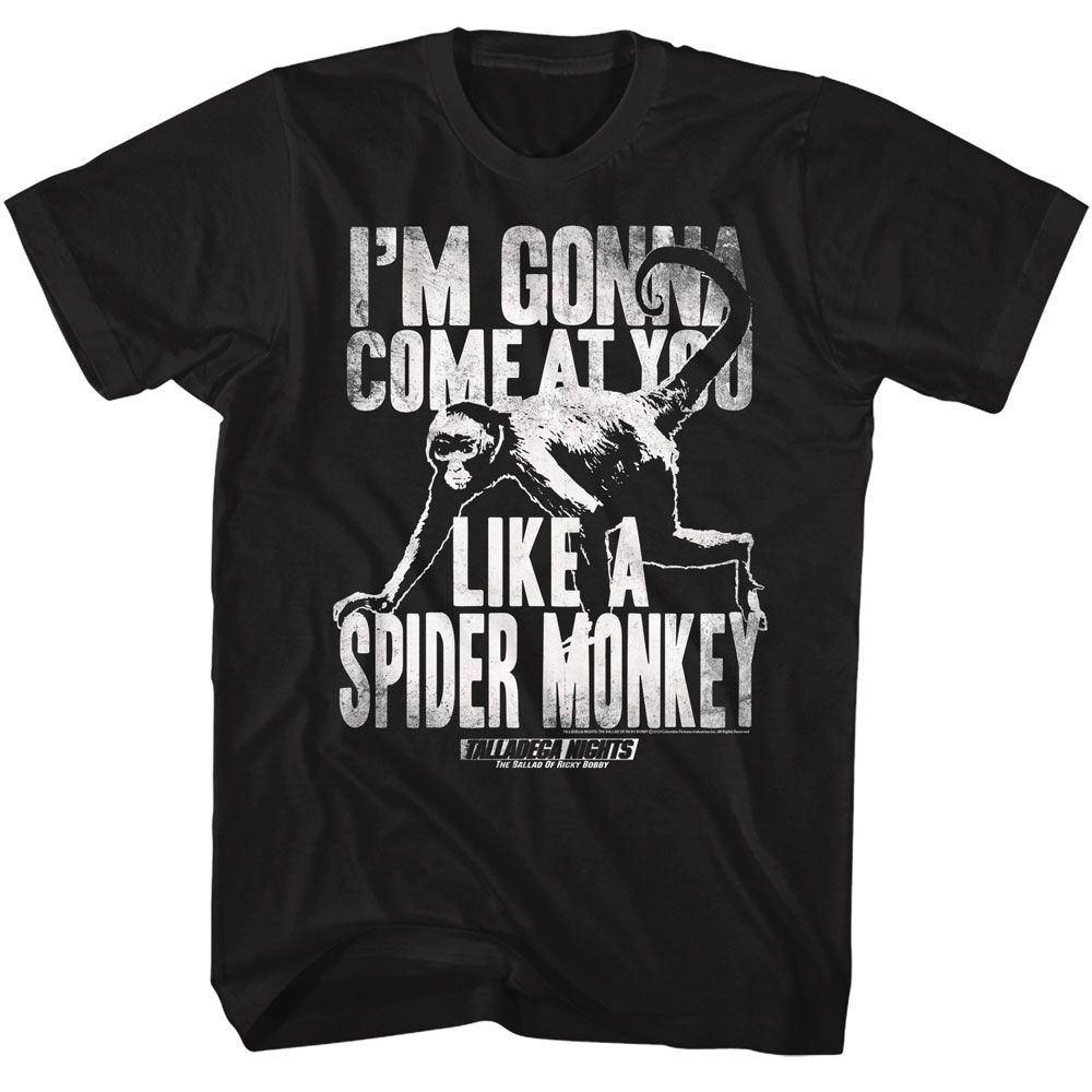 Black Talladega Nights t-shirt featuring a Like a Spider Monkey design