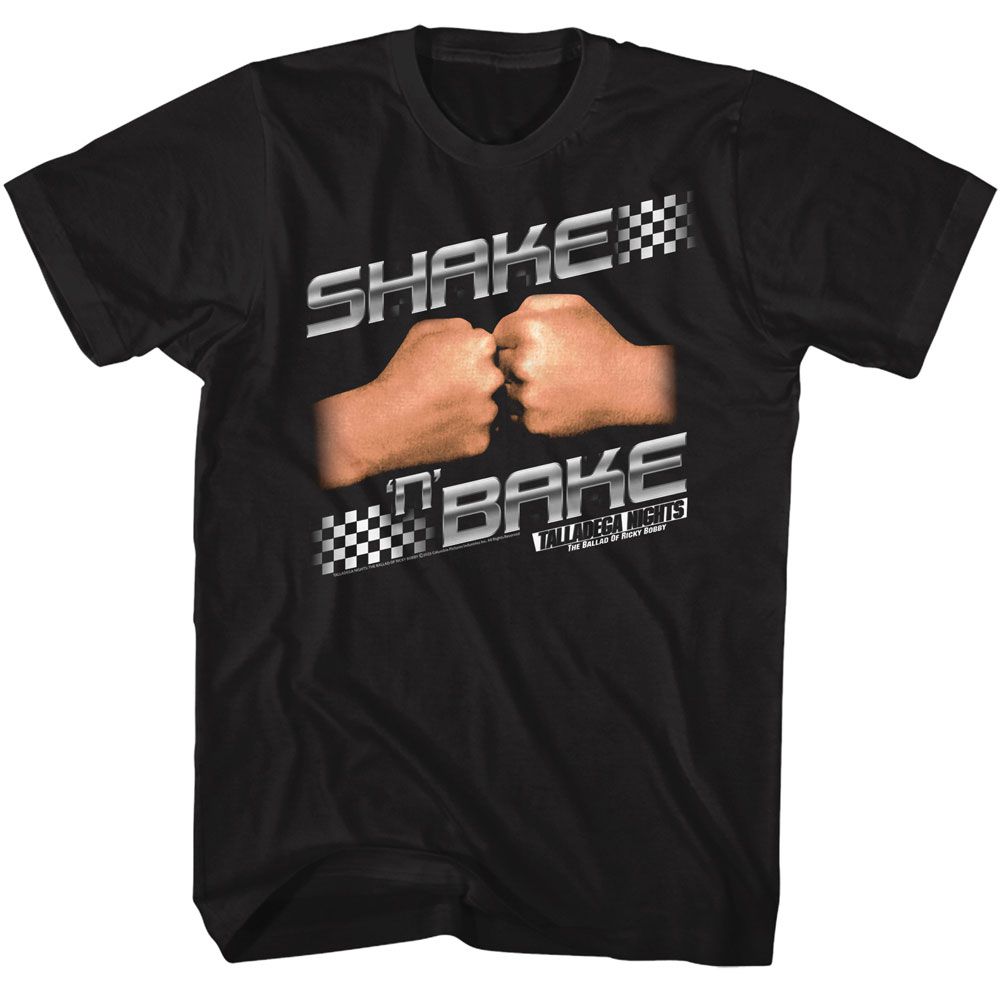 Black Talladega Nights t-shirt featuring a Shake N Bake design