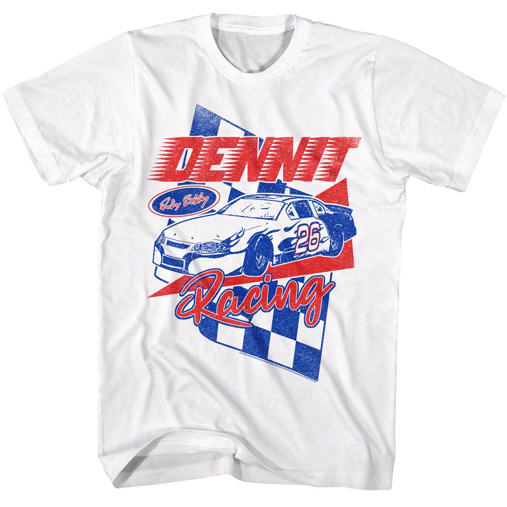 White Talladega Nights t-shirt featuring a Dennit Racing design