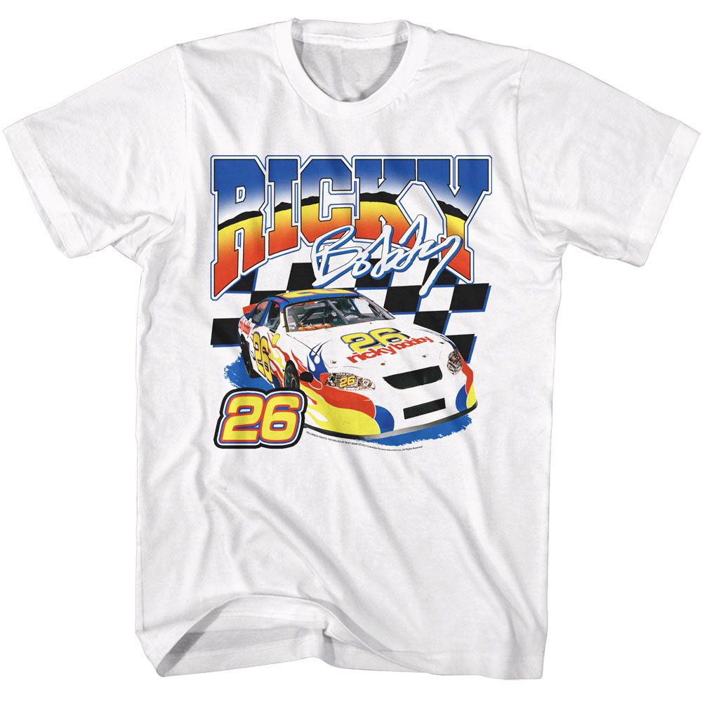 White Talladega Nights t-shirt featuring a Talladega Nights Talladega Nights Vintage Racing design