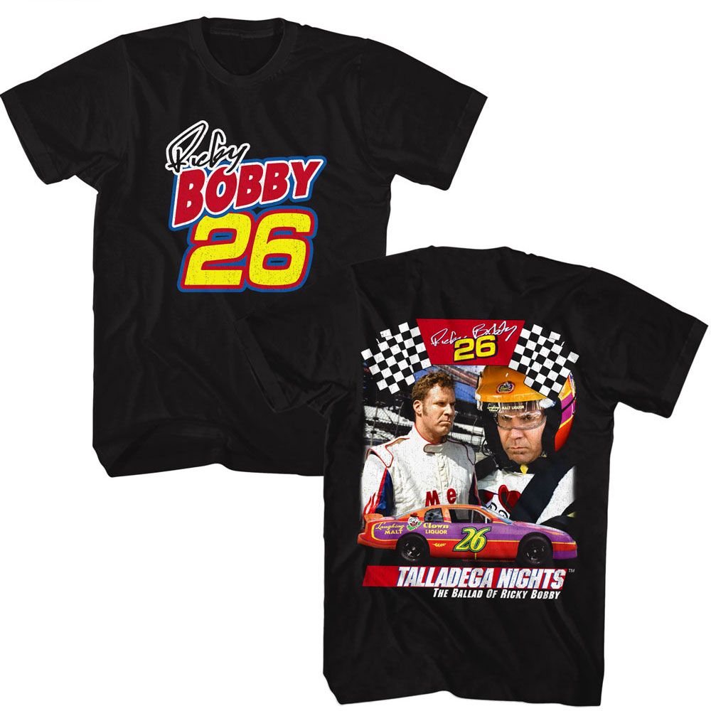 Black Talladega Nights t-shirt featuring a Talladega Nights Talladega Nights Ricky Bobby 26 design