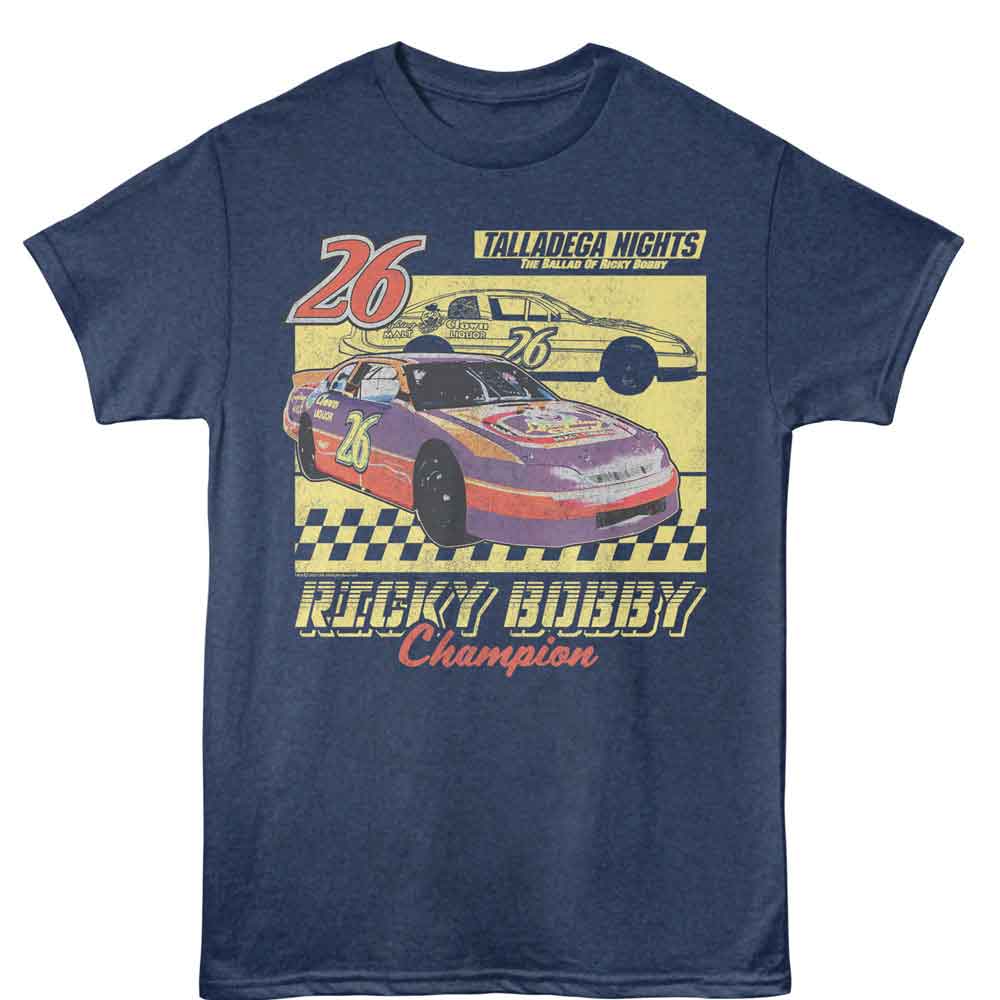 Navy Heather Talladega Nights t-shirt featuring a Talladega Nights Tdn Laughing Clown Car and Outline design