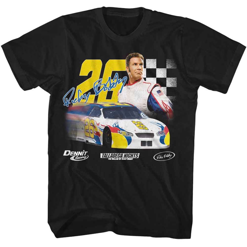 Black Talladega Nights t-shirt featuring a Talladega Nights Talladega Nights 26 with Signature design