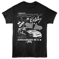 Black Talladega Nights t-shirt featuring a Talladega Nights Talladega Nights Lightning and Flags design