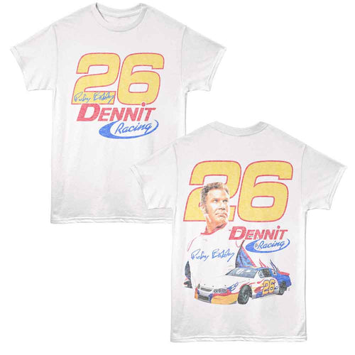 White Talladega Nights t-shirt featuring a Dennit Racing 26 design