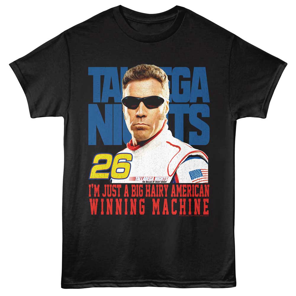 Black Talladega Nights t-shirt featuring a Talladega Nights Talladega Nights Winning Machine design