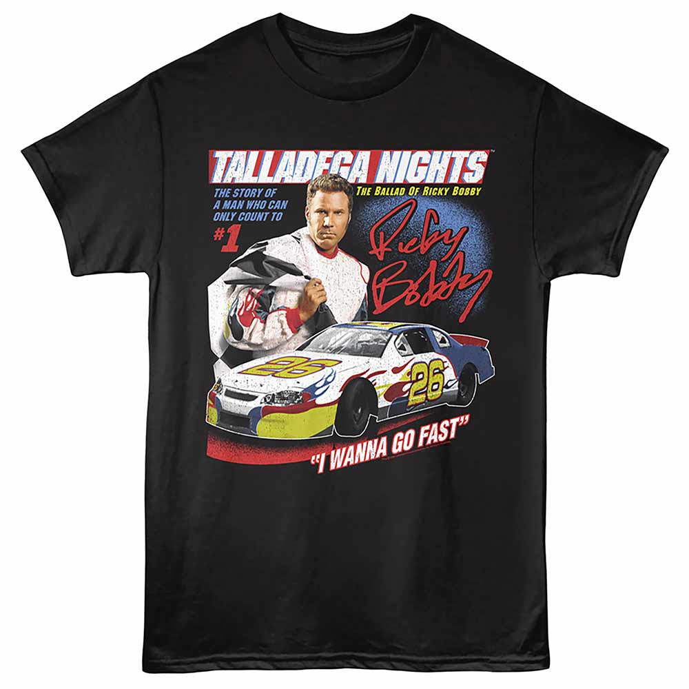 Black Talladega Nights t-shirt featuring a Wanna Go Fast design