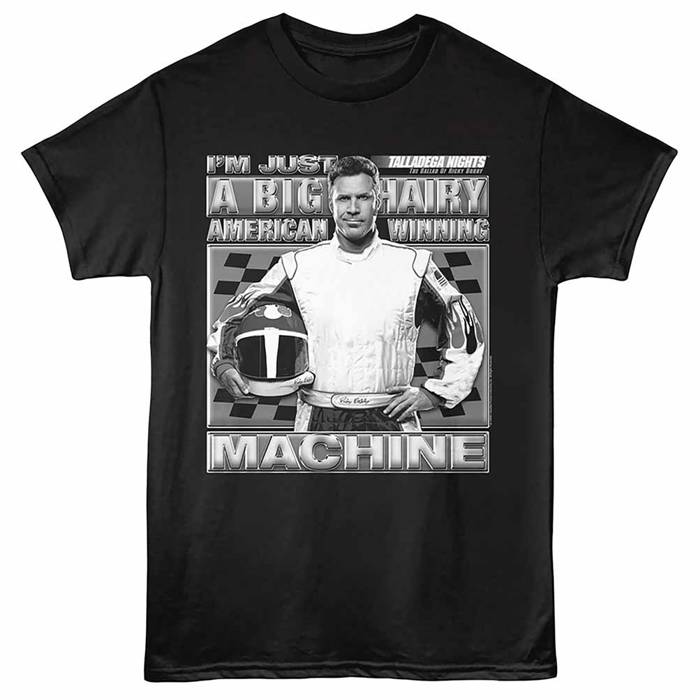 Black Talladega Nights t-shirt featuring a Big Hairy American design