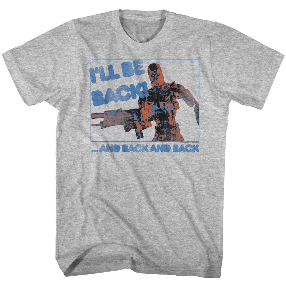 Gray Heather The Terminator t-shirt featuring a Terminator Be Back design
