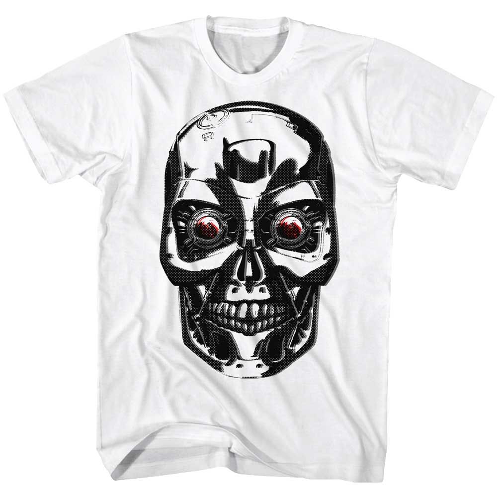 White The Terminator t-shirt featuring a Terminator Stink Face design