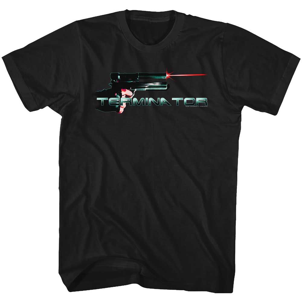 Black The Terminator t-shirt featuring a Terminator Blam design