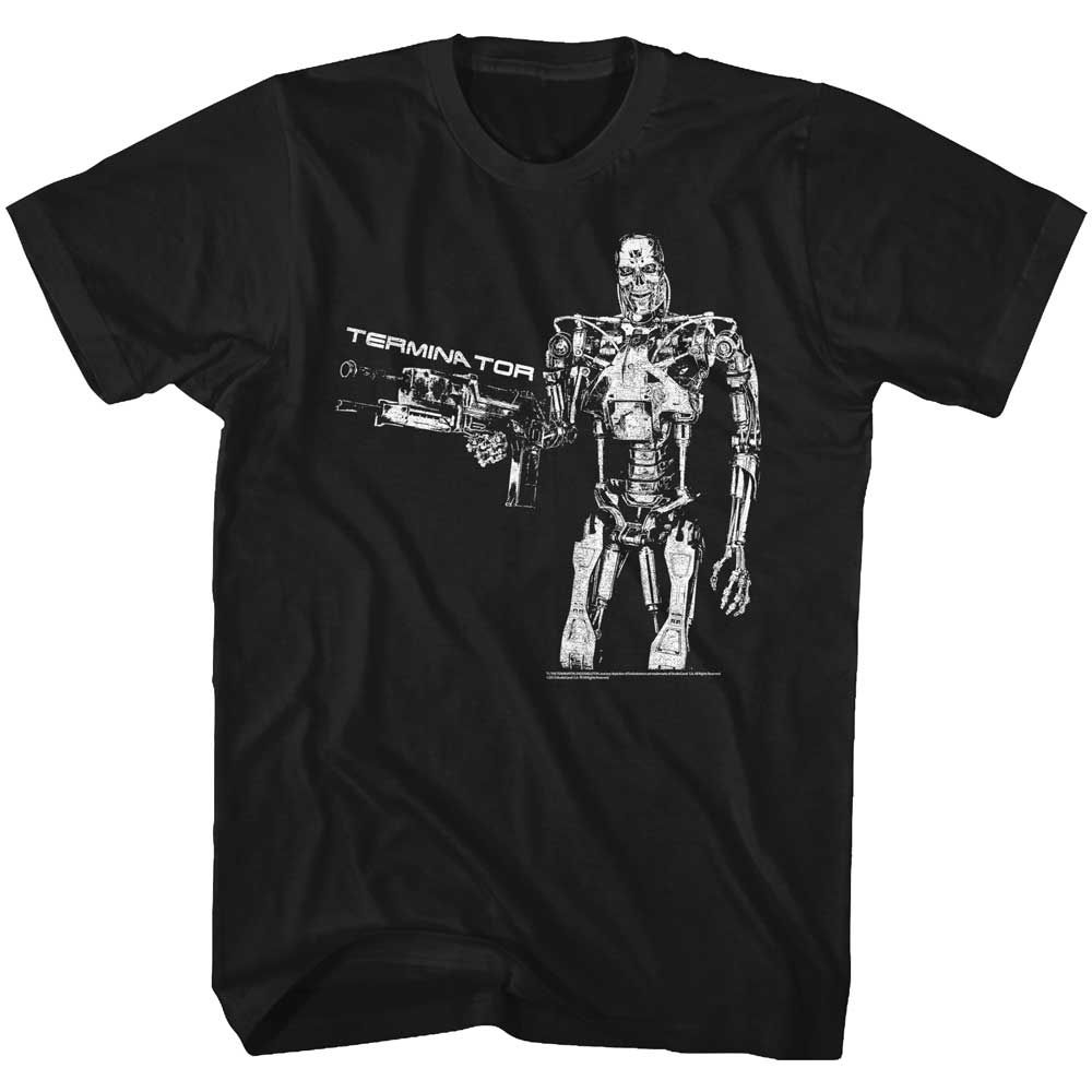 Black The Terminator t-shirt featuring a Terminator Boom design