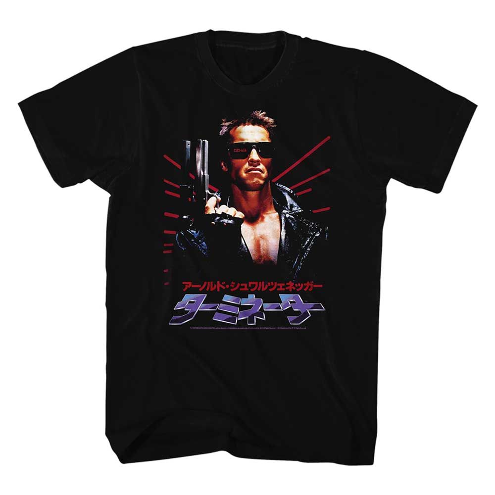 Black The Terminator t-shirt featuring a Terminator Schwapan design