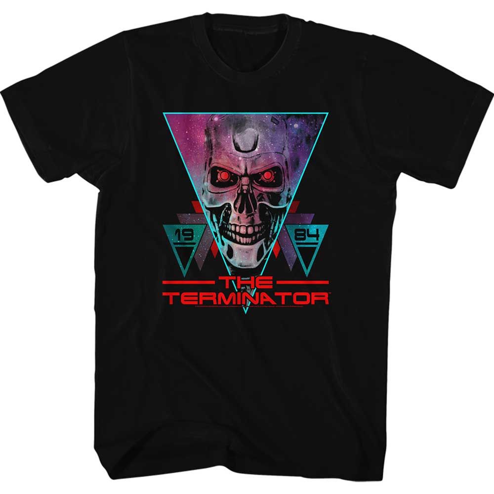 Black The Terminator t-shirt featuring a Terminator Space Face design