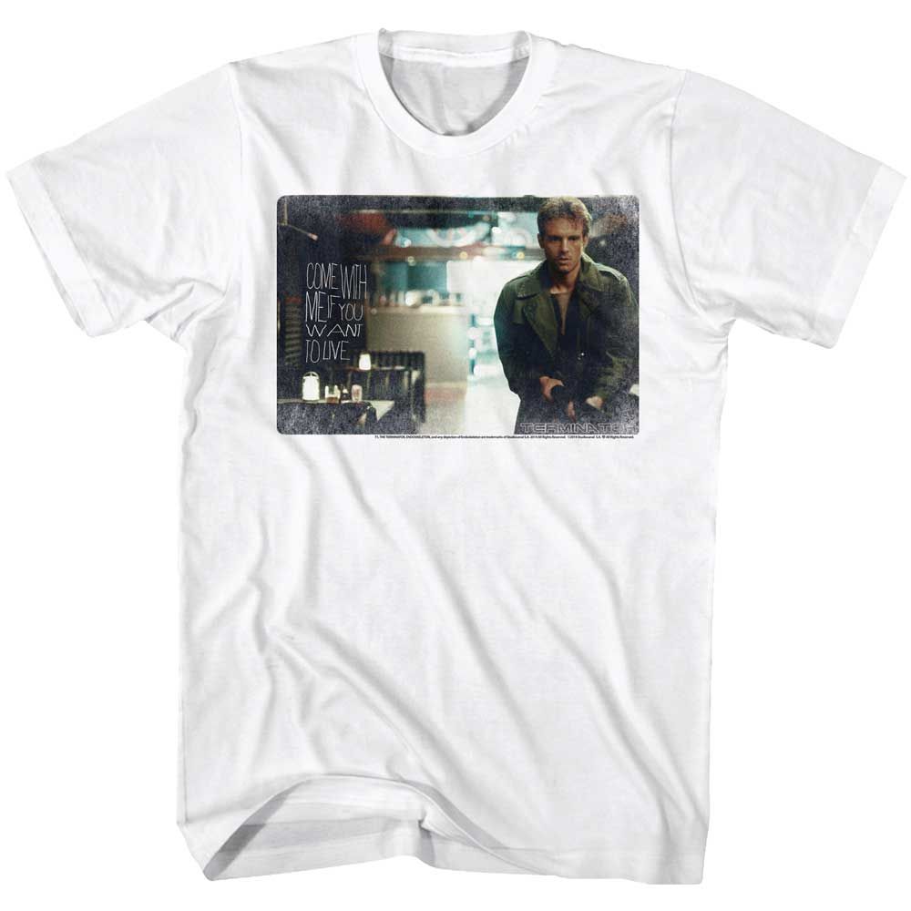 White The Terminator t-shirt featuring a Kyle Reese design