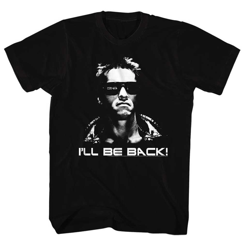 Black The Terminator t-shirt featuring a Terminator Ill Be Back design