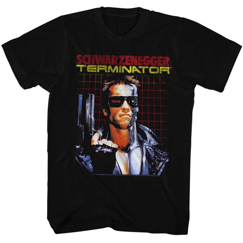 Black The Terminator t-shirt featuring a Terminator Grid design