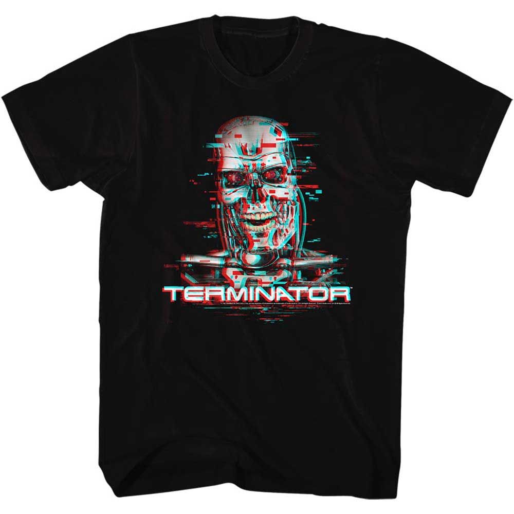 Black The Terminator t-shirt featuring a Terminator Glitch design