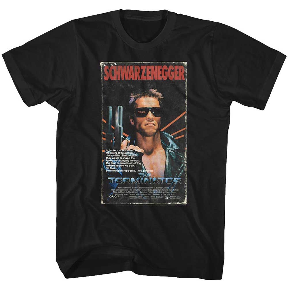 Black The Terminator t-shirt featuring a Terminator Vhs design