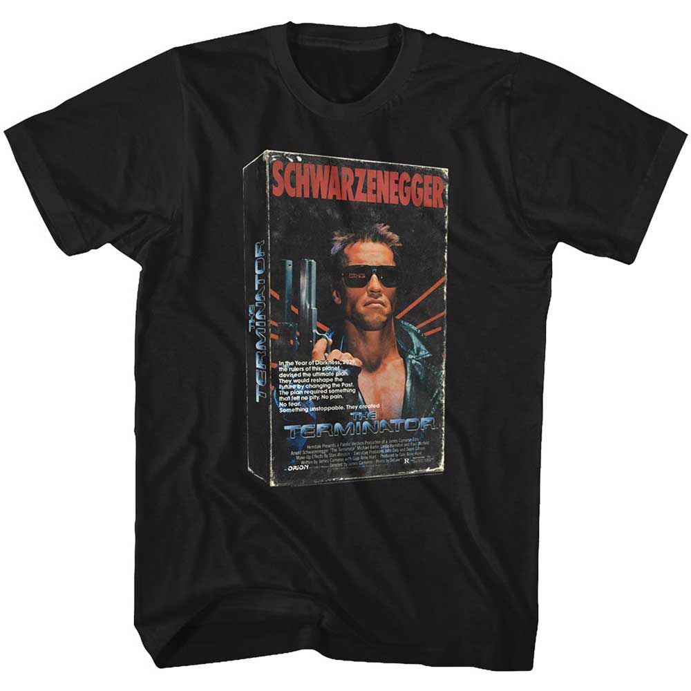 Black The Terminator t-shirt featuring a Terminator Vhs 3d design