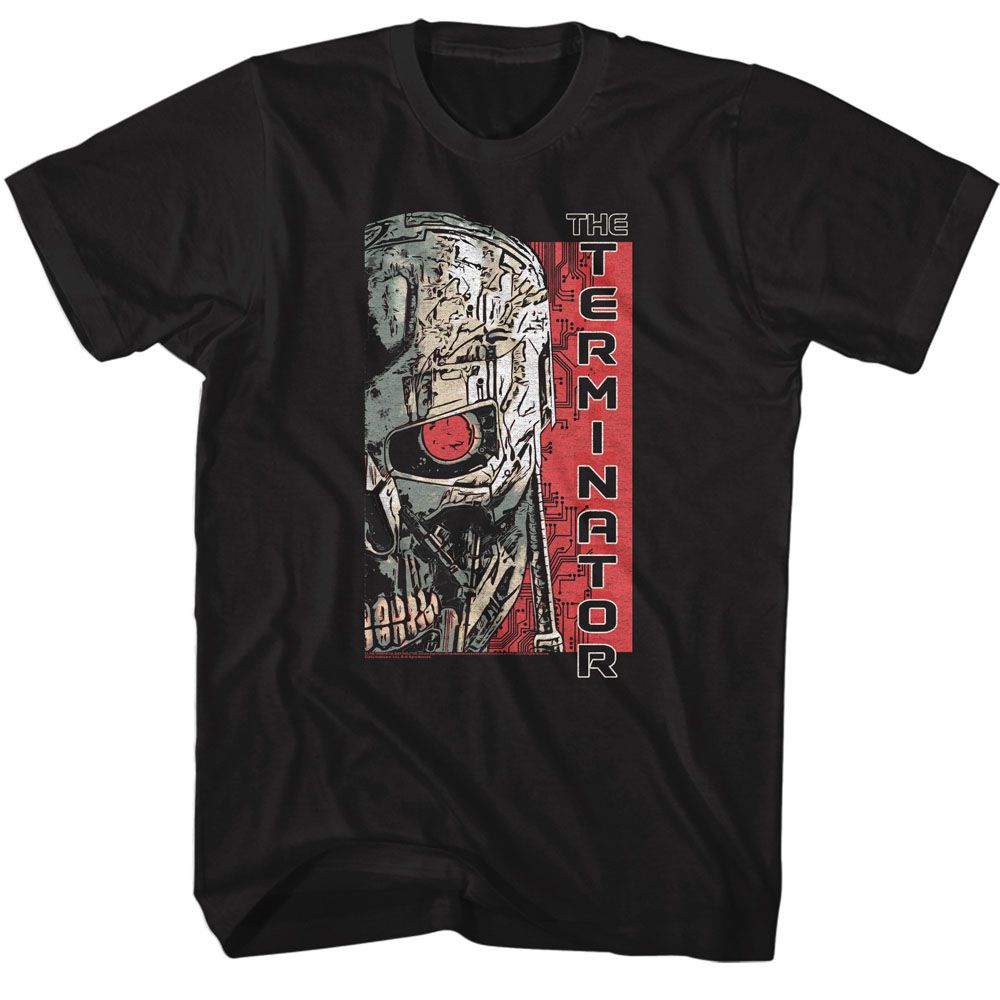 Black The Terminator t-shirt featuring a Terminator Terminator Comic Illustration design