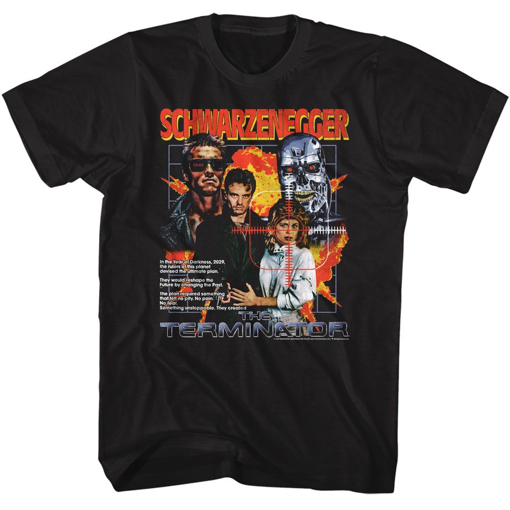 Black The Terminator t-shirt featuring a Terminator Terminator Dynamic Collage design