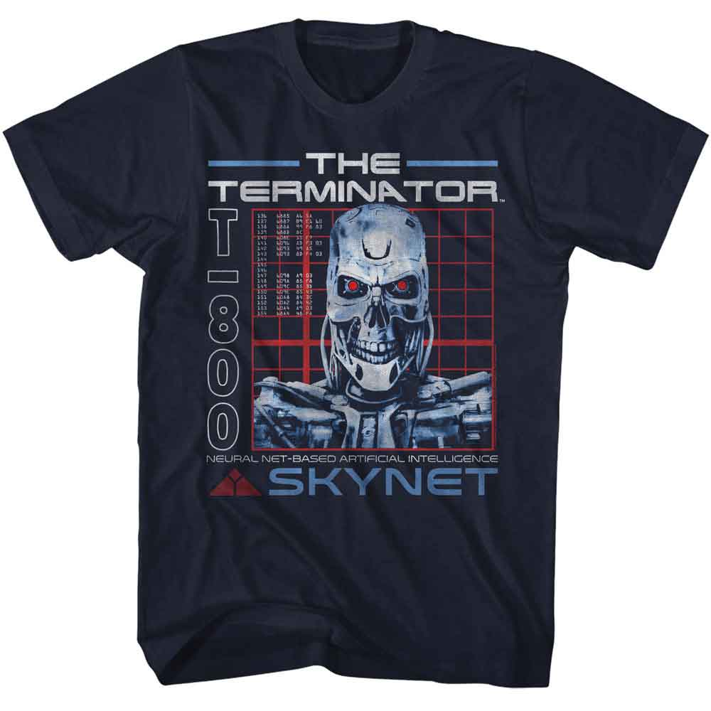 Navy The Terminator t-shirt featuring a Skynet Endoskeleton design