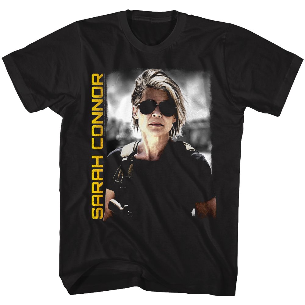 Black Terminator Dark Fate t-shirt featuring a Sarah Connor design