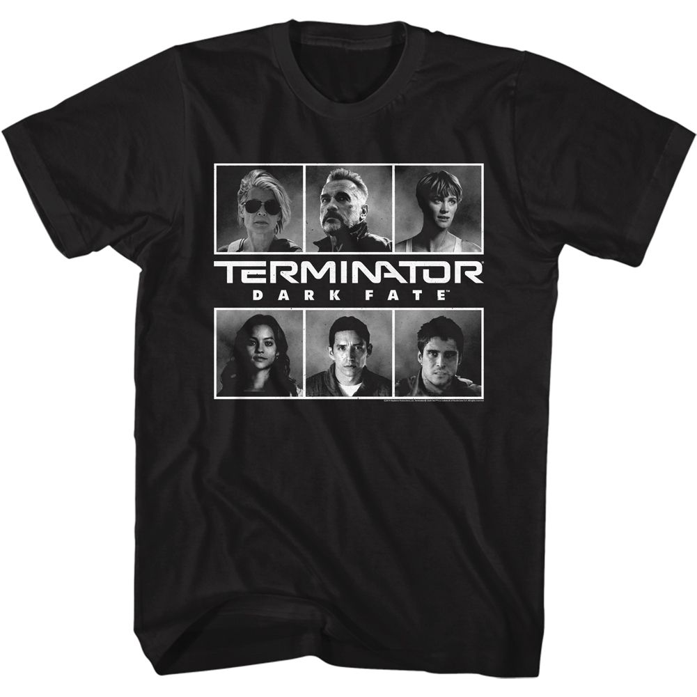 Black Terminator Dark Fate t-shirt featuring a Dark Fate group shot design