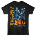 Black Terminator 2 t-shirt featuring a Terminator 2 Fiery Collage design