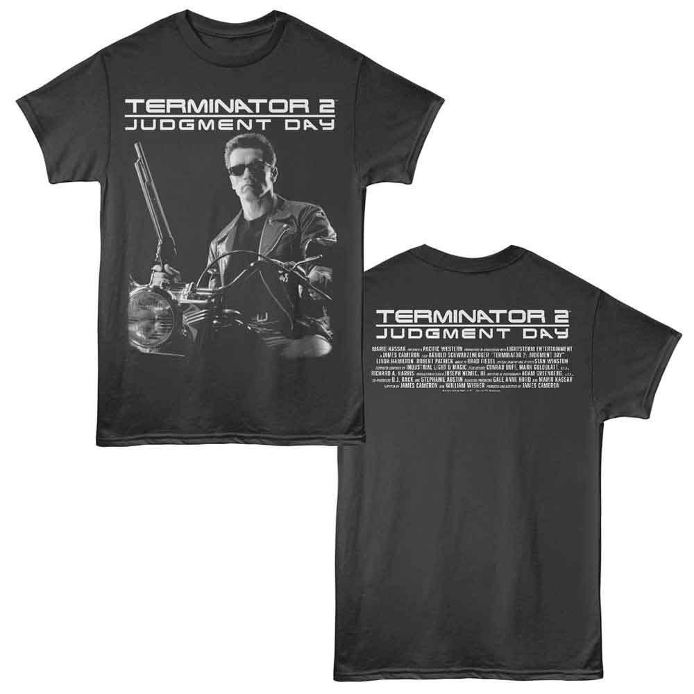 Smoke Gray Terminator 2 t-shirt featuring a Terminator 2 Credits design