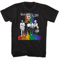 Black The B-52's t-shirt featuring a Band and Rainbow design