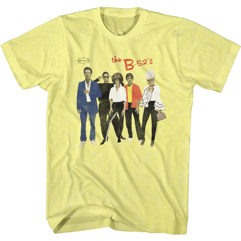 Yellow Heather The B-52's t-shirt featuring a retro band photo design