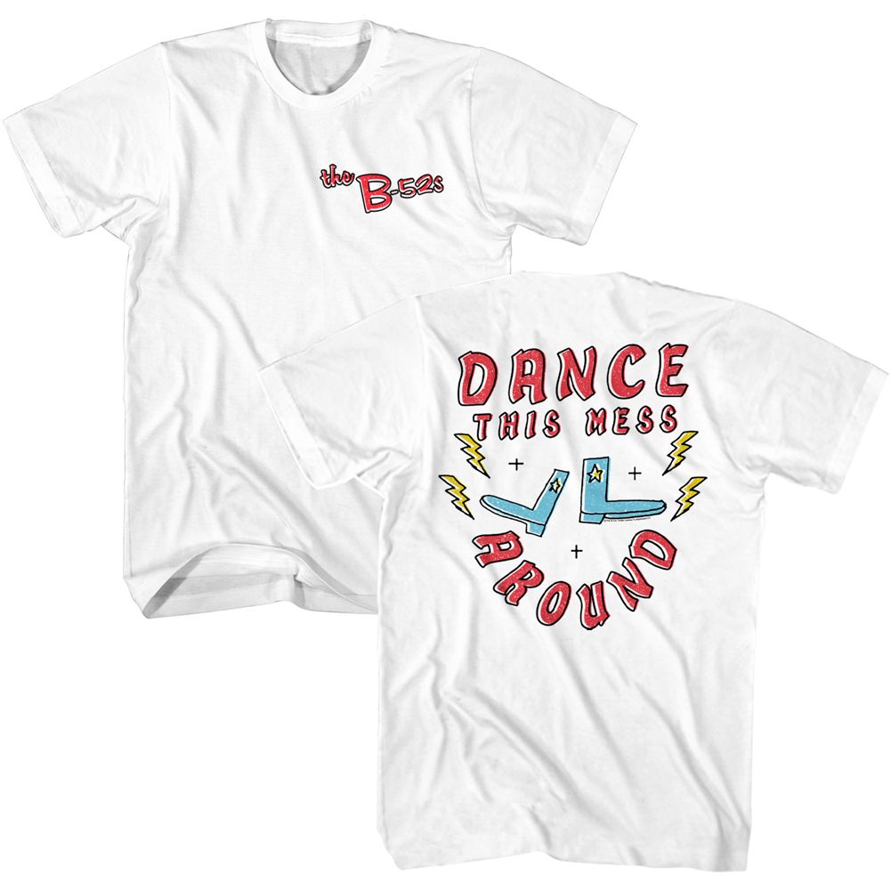 White The B-52's t-shirt featuring a Dance This Mess Around design