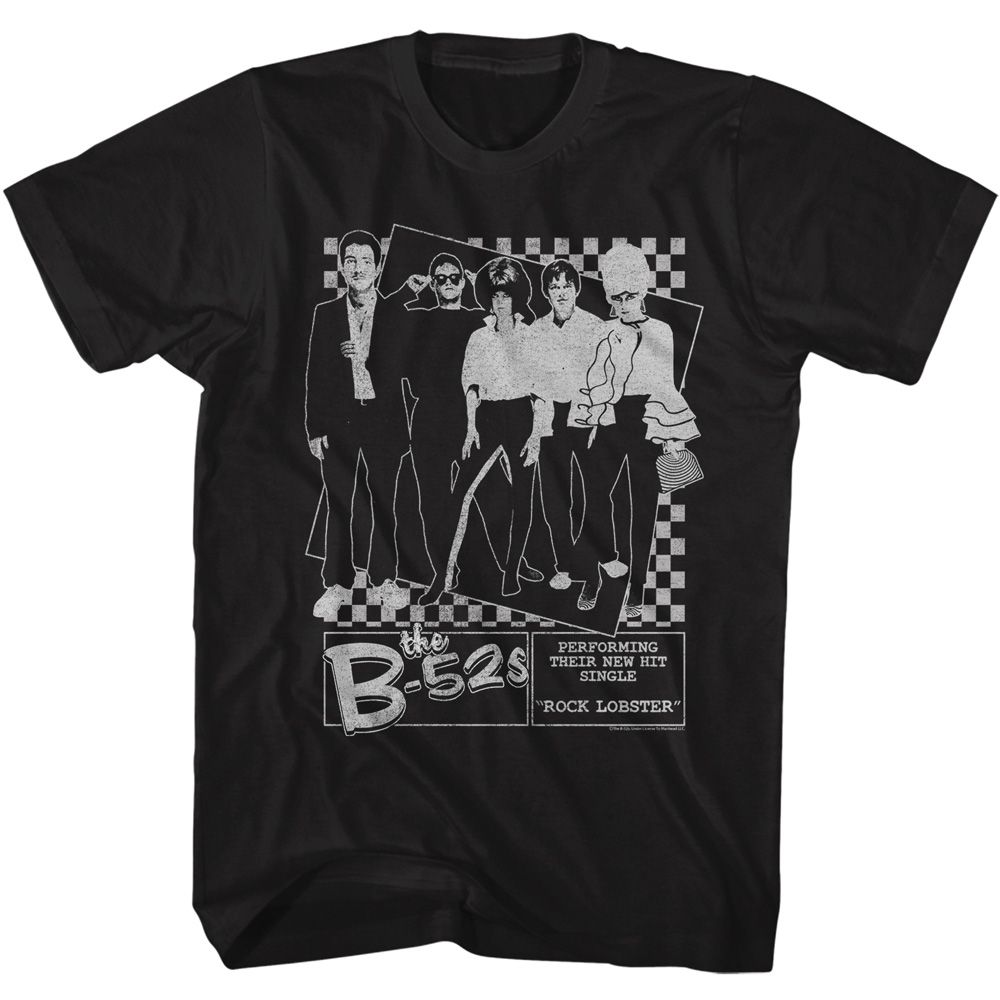 Black The B-52's t-shirt featuring a Rock Lobster poster design