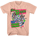 Peach The B-52's t-shirt featuring a Shake That Cosmic Thang design