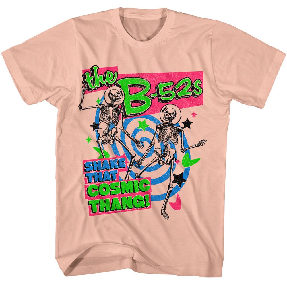 Peach The B-52's t-shirt featuring a Shake That Cosmic Thang design