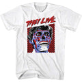 White They Live t-shirt featuring an OBEY design
